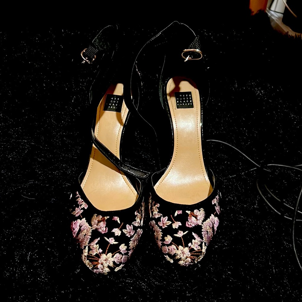 White House black market purple flower heels